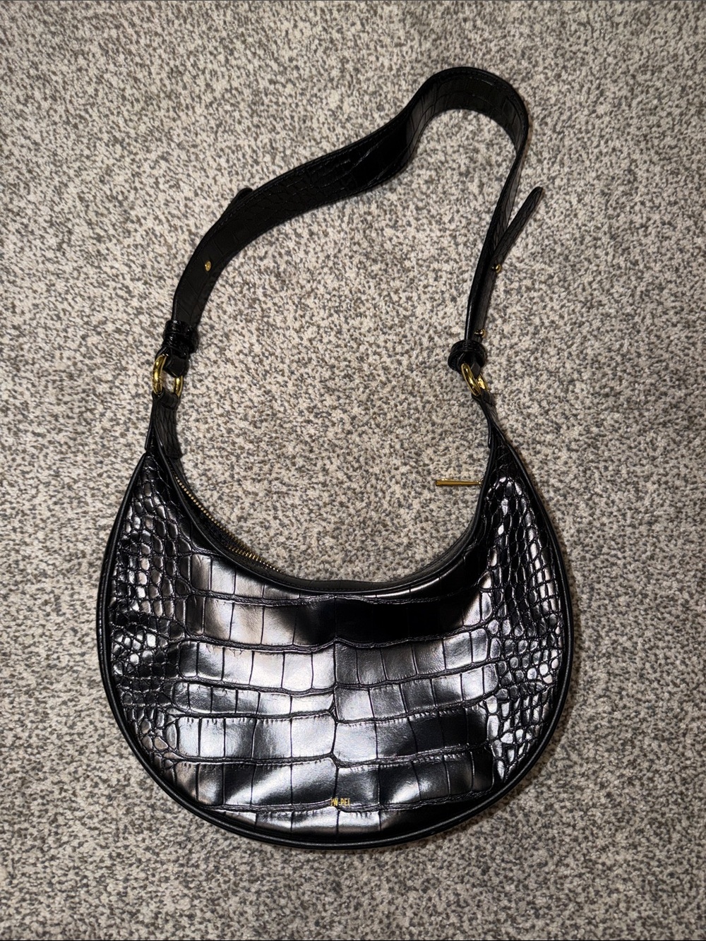 JW PEI Black Croc-Embossed Crescent Shoulder Bag